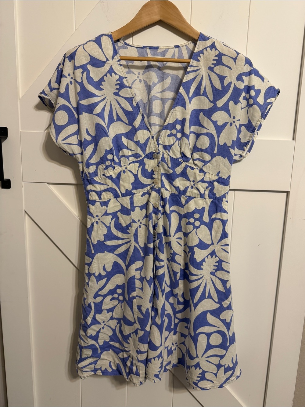 Marine Layer Blue & White Floral V-Neck Camila Women’s Large Dress